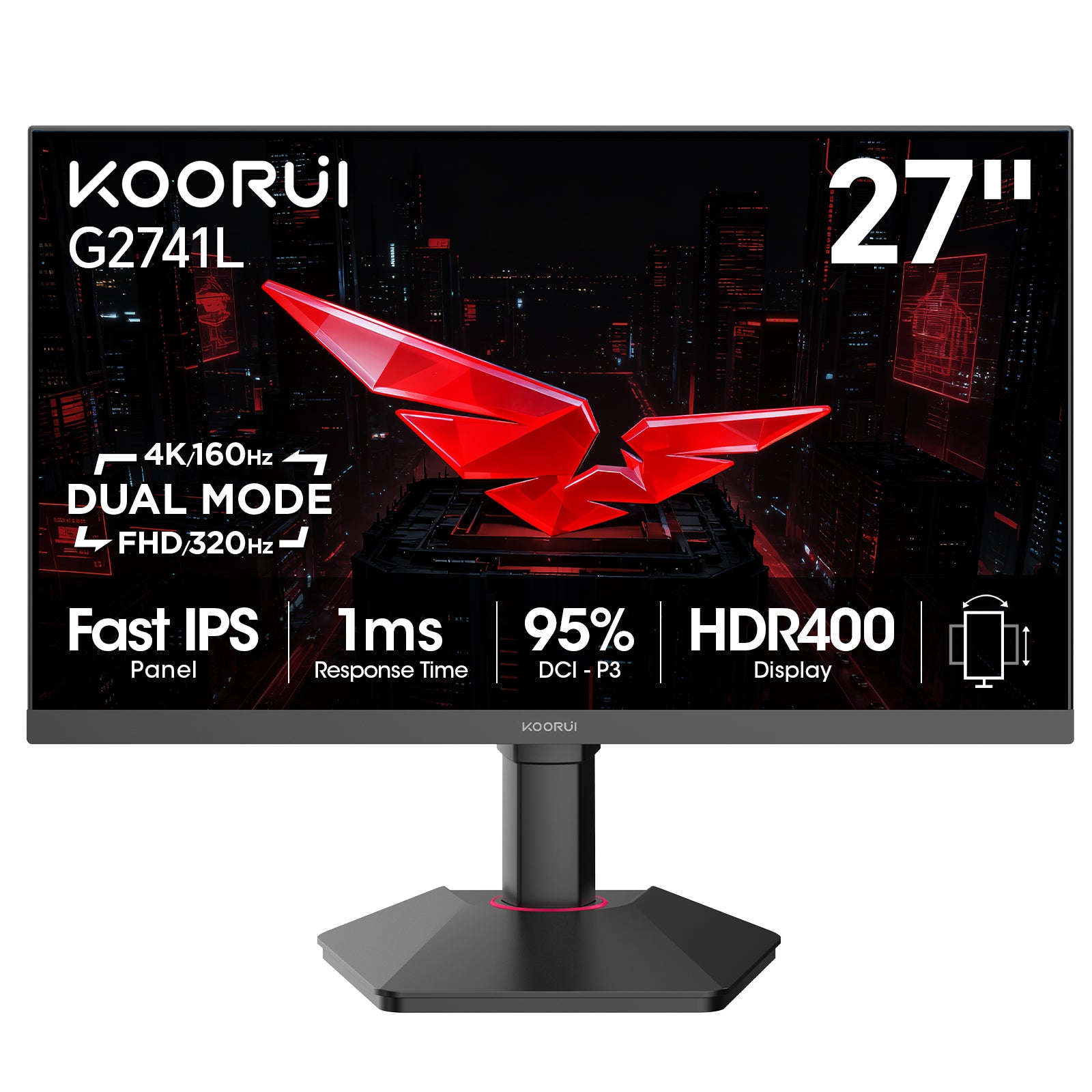 KOORUI 27インチ 4Kモニター G2741L KOORUI G2741L 27-inch IPS 4K UHD Dual-Mode 160Hz+UHD/320Hz+FHD