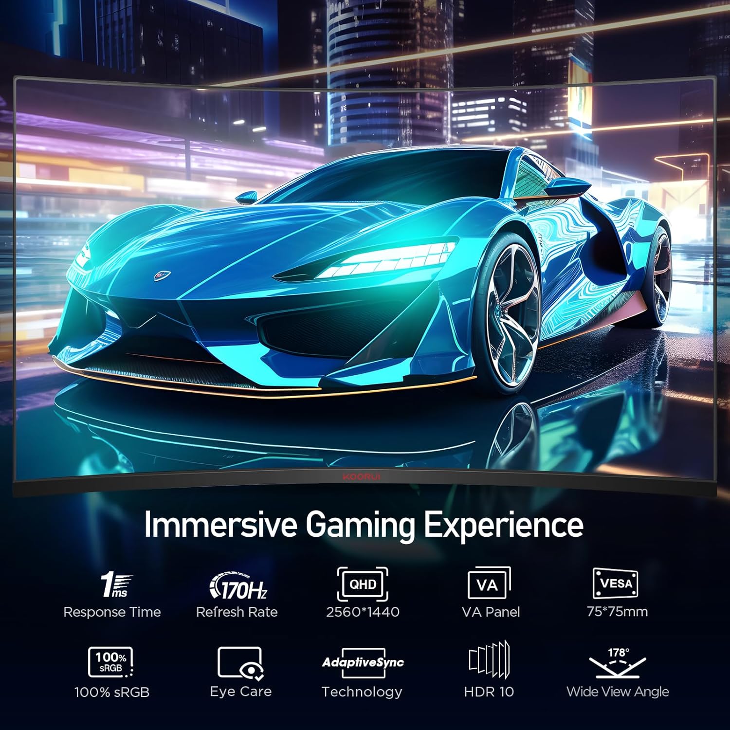 KOORUI GA01 31.5-inch VA QHD 170Hz 1500R Curved Gaming Monitor