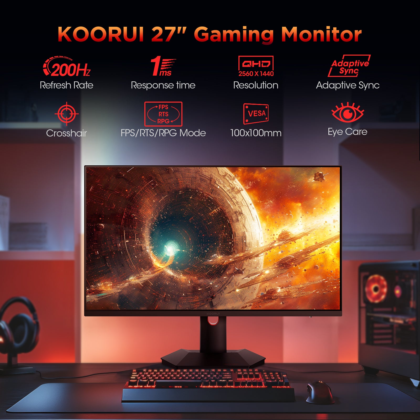 KOORUI S2721PM 27-inch IPS/MINI LED QHD 200Hz Gaming Monitor