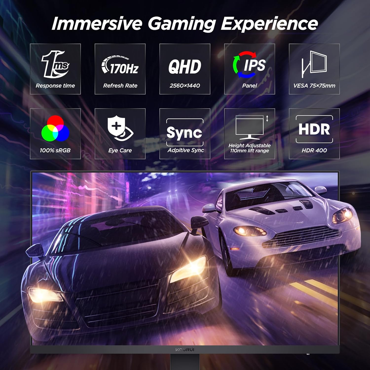 KOORUI 27E3Q 27" QHD 144Hz IPS Gaming Monitor, HDR400