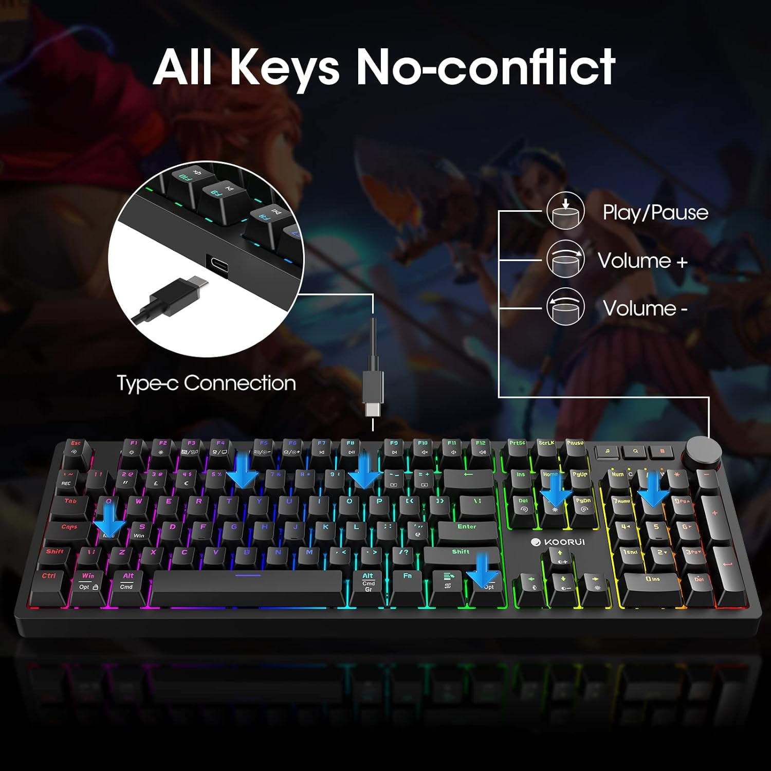 KOORUI MK104 Red Wired Mechanical Gaming Keyboard